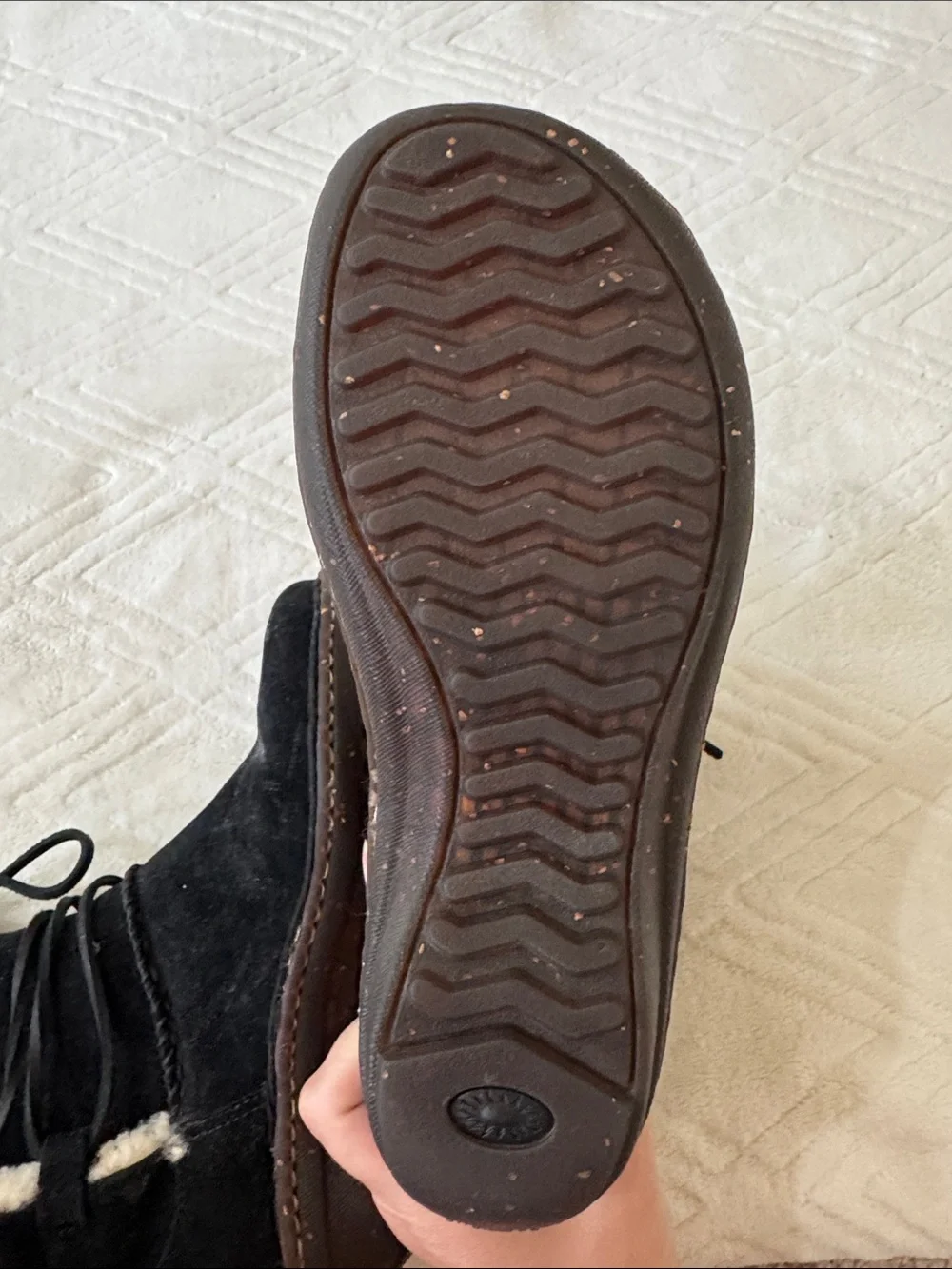 UGG Caspia Black Suede Lace-Up Winter Boots with Cream Shearling